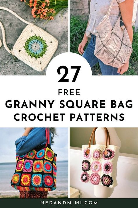 Crochet Granny Purse, Granny Square Bags And Purses, Crochet Granny Square Purse Pattern Free, Granny Square Crochet Bag Pattern Free, Granny Square Purse Pattern Free, Granny Square Bags, Sac Granny Square, Squares Crochet, Crochet Market