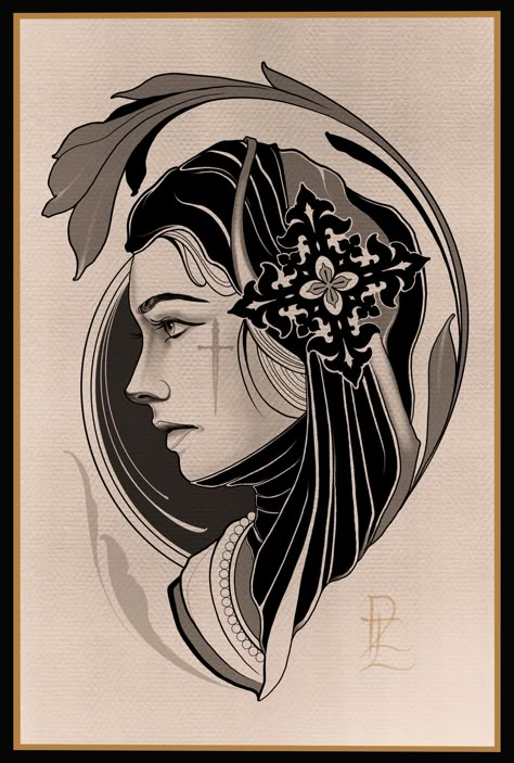 Neo Traditional Frame, Neo Traditional Art, Valkyrie Tattoo, Architecture Art Nouveau, Art Nouveau Tattoo, Neo Tattoo, Nouveau Tattoo, Illustration Art Nouveau, Girl Face Tattoo