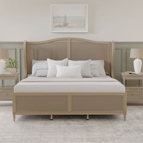 Hillsdale Furniture Sausalito Wingback Wood Cane Panel Bed - On Sale - Bed Bath & Beyond - 28157149 Cane Bed, Wingback Bed, Hillsdale Furniture, Wingback Headboard, Standard Bed, Furniture Bed, King Headboard, Bedding Brands, Beds For Sale