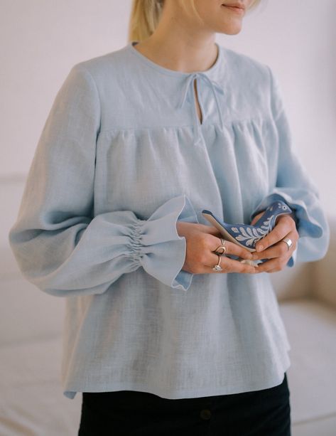 Peasant Linen Blouse With Biashop Sleeves, White Ruffle Blouse, Medieval Shirt for Women - Etsy Poland Pisces Style, Linen Inspiration, Blouse Inspiration, Medieval Shirt, White Ruffle Blouse, Peasant Shirt, Peasant Sleeve, Womens Blouses, Fashion Tops Blouse