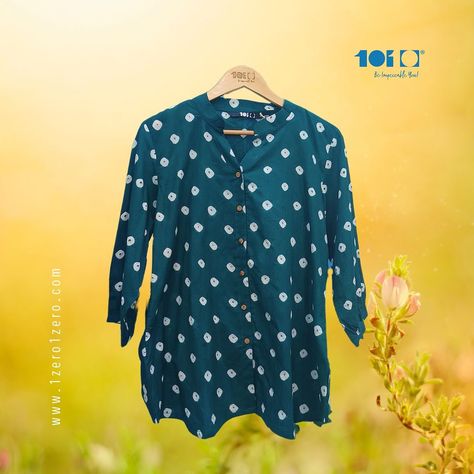 Threads of heritage, worn with pride ✨ Celebrate the beauty of bandhani and shibori. #TraditionInFashion #craftedwithlove #shoponline #ordernow #shiboridesign #bandhani #shirt #1zero1zero Festive Blue Bandhani Print Blouse, Fitted Cotton Tops With Bandhani Print, Festive Bandhani Print Long Sleeve Tops, Bandhani Shirt, Semi-stitched Bandhani Print Bohemian Blouse, Shibori Designs, Shibori, Order Now, Blouse Designs