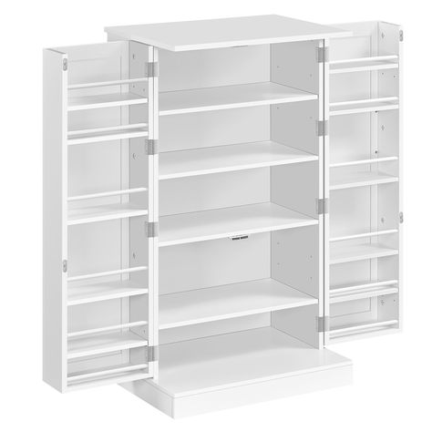 PRICES MAY VARY. 【Specifications】Color: White; Materials: MDF, Metal; Overall Dimensions: 23.5″ L × 17.5″ W × 41″ H; Maximum Weight Capacity: Countertop: 44 lb; Middle Shelf (ea.): 18 lb; Door Shelf (ea.): 7 lb 【Upgraded Details for Better User Experience】The solid wood fences of the interior pockets keep your items in place; don’t worry about them falling down by careless use. Moreover, to prevent the loaded doors from toppling over or dragging against the base, each door is fixed with 4 metal Shelves Freestanding, Shelves For Kitchen, Craft Storage Cabinets, Utility Storage Cabinet, Storage Cabinet With Doors, Cabinet Pantry, Wood Fences, Door Shelf, Craft Storage Organization