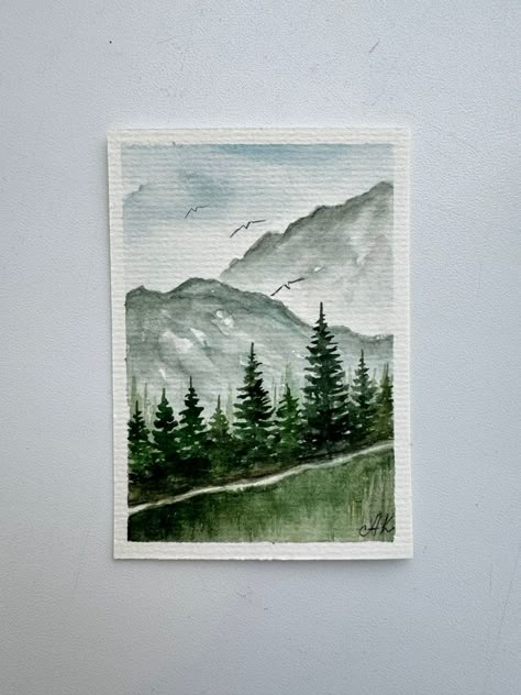 Pine Tree Painting ACEO Original Watercolor Art Smoky Mountains National Park Wall Art Mountain Landscape Small Artwork 4x3 Inch by Alla - Etsy Aspen Tree Watercolor, Acrylic Tree Painting, Mountain Watercolor Painting, Bookmark Watercolor, Watercolor Christmas Cards Diy, Doodling Art, Mountain Watercolor, Pine Tree Painting, Mountain Poster