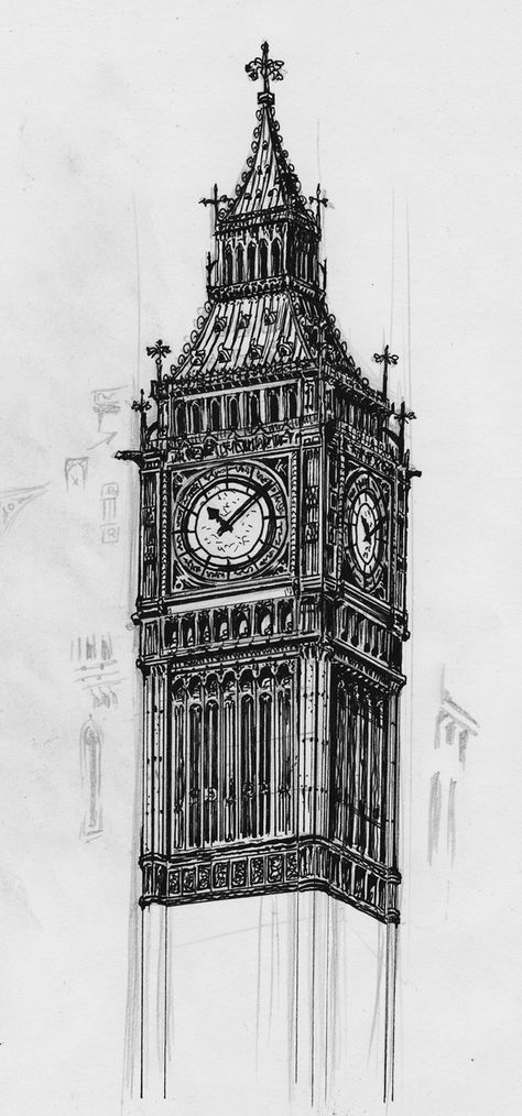 Big Ben by *TomPreston Big Ben Sketch, Big Ben Drawing, Croquis Architecture, Micron Pen Art, London Drawing, Architecture Drawing Sketchbooks, Landscape Architecture Drawing, Abstract Art Images, Fashion Drawing Sketches