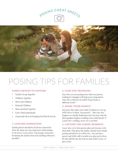 Family Photo Posing Guide for Photographers – FREE Download Posing Guide For Photographers, Photo Prompts For Families, Photography Prompts For Families, Family Prompts Photography, Family Photoshoot Prompts, Family Posing Guide, Posing Prompts, Photography Prompts, Poses Tips