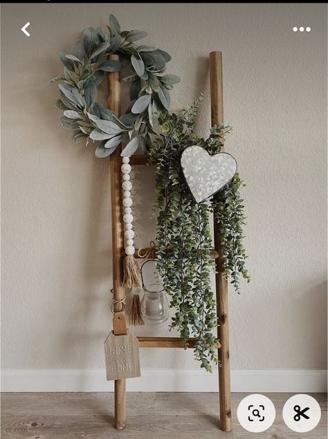 How To Decorate Ladders Display Ideas, Small Wooden Ladder Decor, Ladder Living Room Decor, Other Uses For Blanket Ladder, Farmhouse Ladder Decor Ideas, Dollar General Farmhouse Decor, Lader Decoration Living Room, Parisian Farmhouse Decor, Latter Decorations