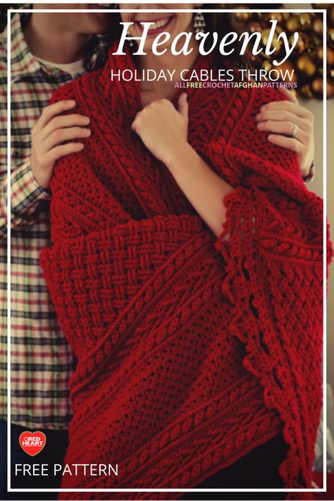 Cozy afghan - hard to believe it's crochet! These cables are absolutely lovely. Red Heart Yarn Crochet Patterns, Crochet Red Blanket, Crochet Throws Free Pattern Beautiful, Red Crochet Blanket Ideas, Red Crochet Blanket, Crochet Cables, Afghan Crochet Patterns Easy, Crochet Cable Stitch, Crocheted Afghans