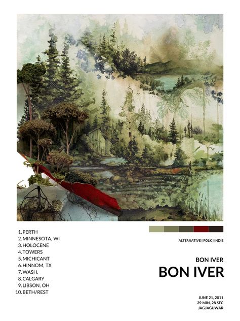 Bon Iver Album Cover, Bon Iver Poster, Apartment Posters, Concert Poster Art, Album Posters, Fav Music, Dorm Posters, Bon Iver, Magazine Layout Design