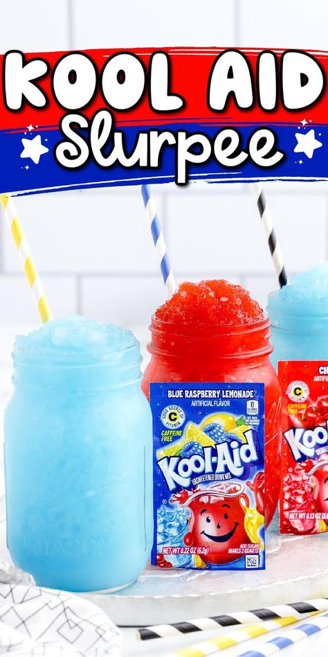 A Kool-Aid Slurpee is a fun and flavorful way to cool down on hot summer days. This simple homemade slushie recipe can be made in 5 minutes and easily blends together 2 ingredients with water and ice to create a refreshing sweet treat. Homemade Slushie, Porchetta Roast, Kool Aid Flavors, Party Punches, Snow Maker, Blue Raspberry Lemonade, Flavored Ice Cubes, Chocolate Frosty, Frosty Recipe