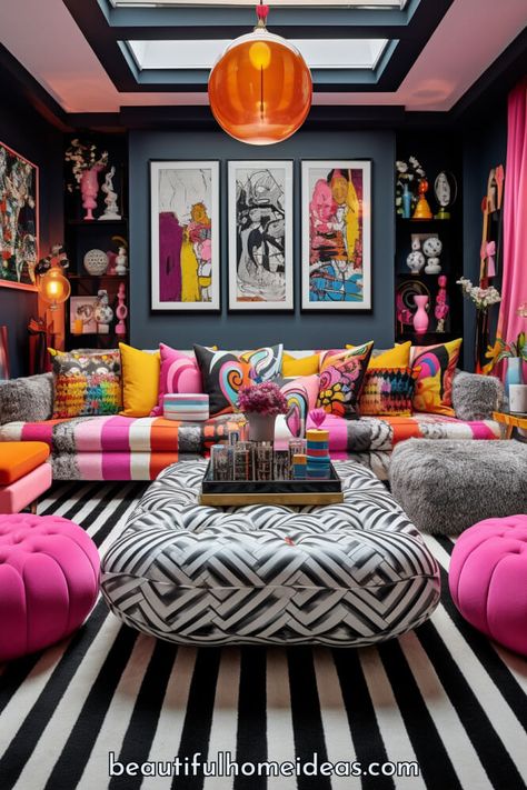 28 Maximalist Living Room Ideas For A Beautiful Living Space - Beautiful Home Design Ideas Gray Maximalist Living Room, Grey Maximalist Living Room, Maximalist Living Room Apartment, Maximalist Family Room, Colorful Minimalist Living Room, Interior Design Small Living Room, Funky Living Room Ideas, Maximalist Homes, Maximalist Living Room Decor