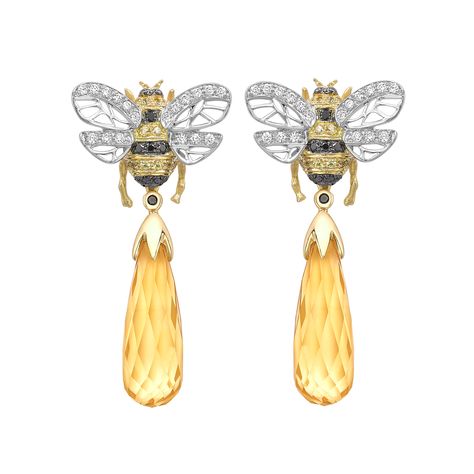 Earrings White Gold, Diamond Earrings Studs Round, Bee Jewelry, Topaz Jewelry, Bee Earrings, Gold Diamond Jewelry, November Birthstone, Original Jewelry, Earrings White