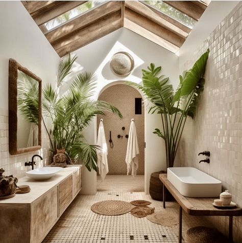 Paradise Bathroom, Vibe Bathroom, Bathroom Looks, Estilo Japandi, Tranquil Bathroom, Spanish Revival Home, Tropical Interior Design, Beach House Bathroom, Bathroom Oasis