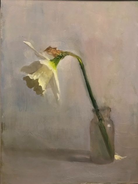 Single Daffodil by Kathleen Speranza, Oil, 14 x 11 x 1/4 Single Daffodil, Flowers Daffodils, Master Board, Oil Painting Inspiration, Barn Painting, Paint Brush Art, Still Life Flowers, Abstract Flower Art, Mom Art