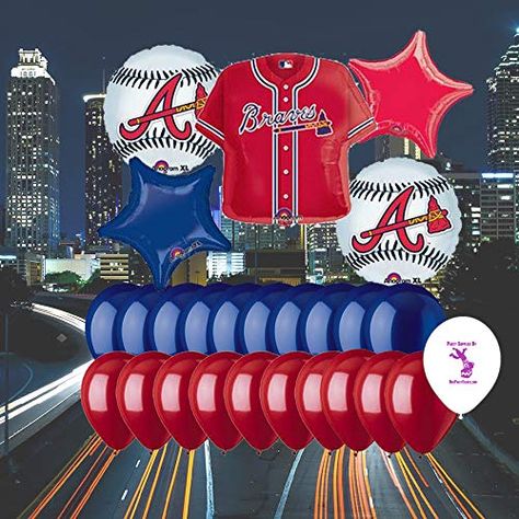 Atlanta Braves Party, Atlanta Braves Birthday, Atlanta Falcons Wallpaper, Atlanta Braves Jersey, Braves Party, Balloon Bundle, Braves Jersey, Atlanta Falcons Football, Baseball Theme Party