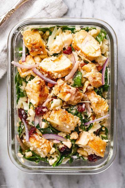 Chicken Spinach Meal Prep Salad with Cauliflower - #chicken #salad #mealprep #recipe #eatwell101 - Perfect to make ahead for lunch, this chicken spinach and cauliflower meal prep salad is light, delicious, and super easy to make!  - #recipe by #eatwell101 Spinach Meal Prep, Cold Meal Prep, Salad With Cauliflower, Mealprep Recipe, Spinach Cauliflower, Meal Prep Salad, Prep Salad, Meal Prep Chicken, Cauliflower Chicken