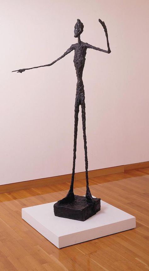 “L’homme au doigt” (Man Pointing) by Alberto Giacometti Existential Art, Giacometti Art, Man Pointing, Antoine Bourdelle, Game Gem, Perfect Vision, Sculpture Lessons, Human Sculpture, Jasper Johns