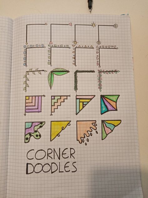 Corner Doodles, Beginner Sketches, Automatic Drawing, Shell Crafts Diy, Bullet Journal Mood, Bullet Journal Aesthetic, Bullet Journal Diy, Bullet Journal Design Ideas, Bullet Journal School