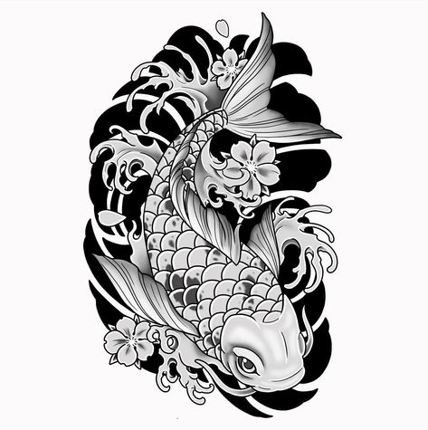 Coil Fish Tattoo Designs, Coil Fish Tattoo, Koi Fish Tattoo Stencil, Pez Koi Tattoo, Japanese Fish Tattoo, Tato Realis, Japanese Leg Tattoo, Japanese Koi Fish Tattoo, Koi Tattoo Sleeve