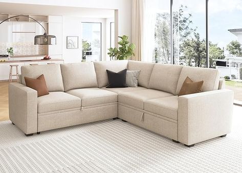 Amazon.com: HONBAY Modular Sectional Sleeper Sofa with Pull Out Bed, L Shaped Sectional Couch with Storage Seat, Convertible Sectional Couches for Living Room, Beige : Home & Kitchen Sleeper Sofa Sectional, Sofa With Pull Out Bed, Beige Sofas, L Shaped Sectional, Couch With Storage, Storage Seat, Living Room Beige, Couches For Living Room, Beige Home