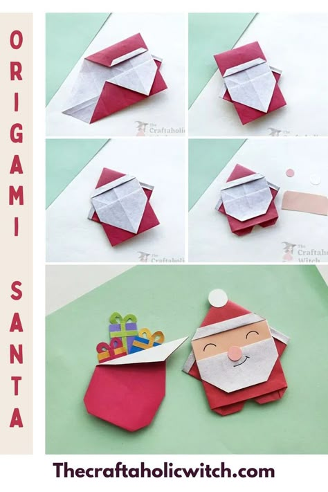 How to Fold Origami Santa Santa Origami Kids, Xmas Origami Easy, Santa Claus Origami, Christmas Origami Easy Step By Step, Christmas Origami Tutorial, Easy Christmas Origami, Origami Easy Christmas, Christmas Origami For Kids, Santa Claus Paper Craft