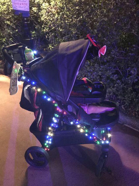 Cruising with our Battery Powered String Lights on our stroller while at Disney. Helps with crowds! People see the lights and move back a foot to admire. Stroller Hacks, Disney Stroller, All Inclusive Resort, Travel Outfit, String Lights, Buzzfeed, Stroller, Disney, Christmas