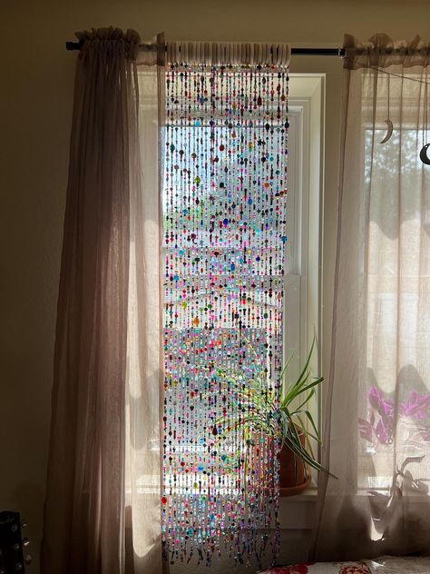 Handmade Boho Beaded Curtains - Etsy Beaded Curtains Window, Beaded Curtains Diy, Bead Suncatcher, Cortina Boho, Portland Apartment, Cortinas Boho, Glass Bead Crafts, Bead Curtain, Door Beads