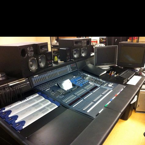 A side view of the Yamaha DM2000 console and Pro Tools interfaces etc. Recording Console, Music Production Equipment, Game Websites, Internet Radio Station, Studio Desk, Music Technology, Music Labels, Internet Radio, Studio Setup