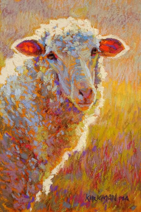 Farm Painting Ideas, Pointillism Painting, Mediterranean Paintings, Farm Painting, Sheep Paintings, Acryl Painting, Farm Paintings, Sheep Art, Pastel Sec