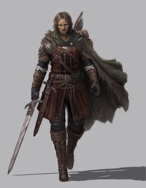 Male Ranger Character Art, Dungeons And Dragons Fighter, Knight Fantasy Art Male, Male Fighter Dnd, Dnd Knight Art, Dnd Fighter Art, Fantasy Assassin Art, Human Fighter Dnd Male, Dnd Ranger Character Design