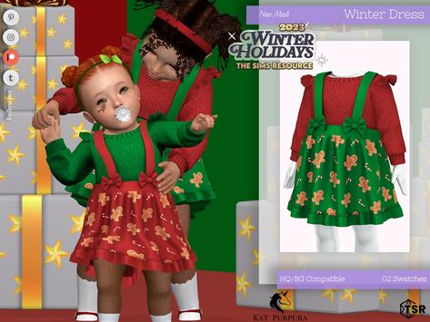 The Sims Resource - Winter Dress- Infant Sims 4 Infant Christmas Cc, Sims4 Christmas Cc, Winter Cc Sims 4, Sims 4 Christmas Cc Clothes, Sims 4 Christmas Cc, Infants Cc, Infant Cc, Clothes Cc, Toddler Christmas Outfit