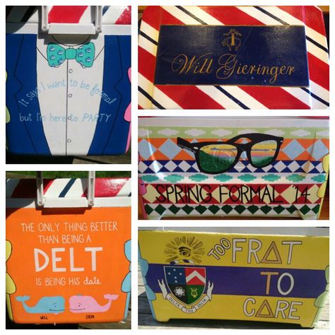 The cooler I made for delt formal! Delta Tau Delta, Formal Cooler Ideas, Formal Cooler, Fraternity Coolers, Cooler Ideas, Frat Coolers, Cooler Painting, Beer Pong Tables, Go Greek