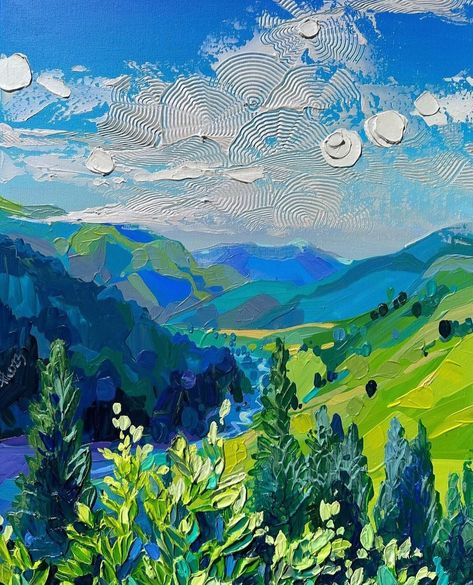 Alps Painting, Sky Palette, Anastasia Trusova, Colourful Landscape, Canvas Art Painting Acrylic, Architecture Concept Drawings, Muse Art, Abstract Art Wallpaper, Palette Knife Painting