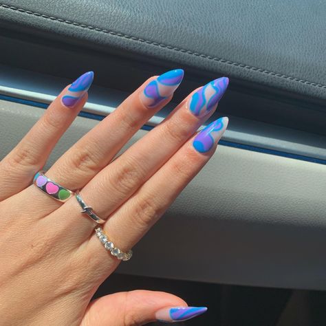 purple and blue nails, trendy rings, pinterest rings, y2k, abstract nails, abstract art, cute nails, nail inspo Blue And Purple Nails Designs, Blue And Purple Nails, Purple And Blue Nails, Abstract Nails, Rings Blue, Trendy Rings, Purple Nail Designs, Purple Swirl, Trendy Ring