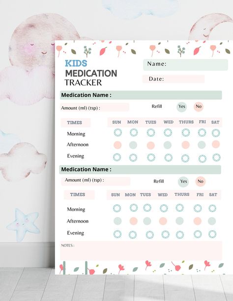 Kids Medicine Tracker Printable Medicine Tracker, Medication Tracker, Tracker Printable, Habit Tracker, Stay Safe, Kid Names, High Res, Digital Files, Printed Items