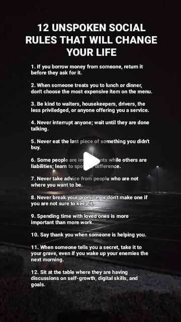 TheDeterminedOne on Instagram: "12 UNSPOKEN SOCIAL RULES THAT WILL CHANGE YOUR LIFE #socialrules #facts #life #rules #advice #lessons #learning #reminder #experience #reels #follow" Unspoken Social Rules, Life Rules, February 3, Change Your Life, You Changed, Astrology, Health, Quotes, On Instagram