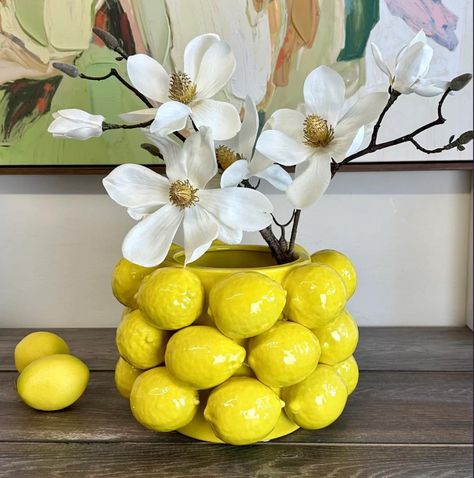 Ooh la la! Feeling fabulously fruity this weekend 😉🍊🍓🍌 Vase With Lemons, Citrus Decor, Dining Table Console, Lemon Vase, Loyalty Club, Statement Lamp, Yellow Vase, Art Bowls, Shop Sign