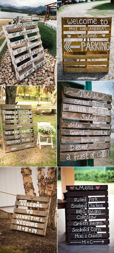 Wedding Ideas For Summer, Pallet Wedding Signs, Rustic Backyard Wedding, Backyard Wedding Ideas, Different Wedding Ideas, Country Wedding Inspiration, Outfit Outdoor, Pallet Wedding, Wedding Ceremony Ideas