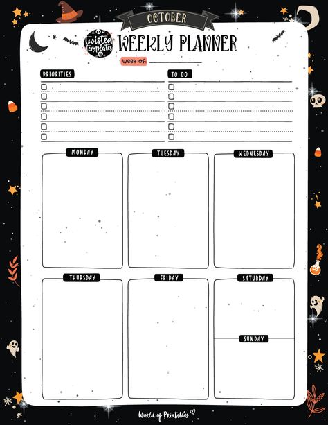 Witchy October, Weekly Priorities, October Planner, World Of Printables, Halloween Planner, Sticker Business, Weekly Planner Free Printable, Weekly Planner Free, Monthly Planner Template