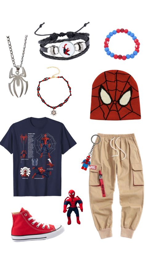 Spider Man Backpack Y2k, Spiderman Inspired Outfit Aesthetic, Spider Man Themed Outfit, Spider Man Outfits Ideas Aesthetic, Spiderverse Outfit Ideas, Spider Man Fit, Superhero Inspired Outfits, Spider Man Inspired Outfit, Spiderman Fits