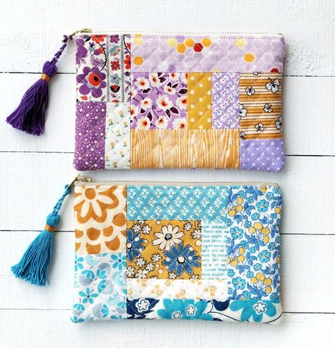 Quilted Purse Patterns, Diy Sy, Zipper Pouch Tutorial, Pouch Tutorial, Costura Diy, Quilted Purses, Small Sewing Projects, Patchwork Quilting, Quilting Supplies