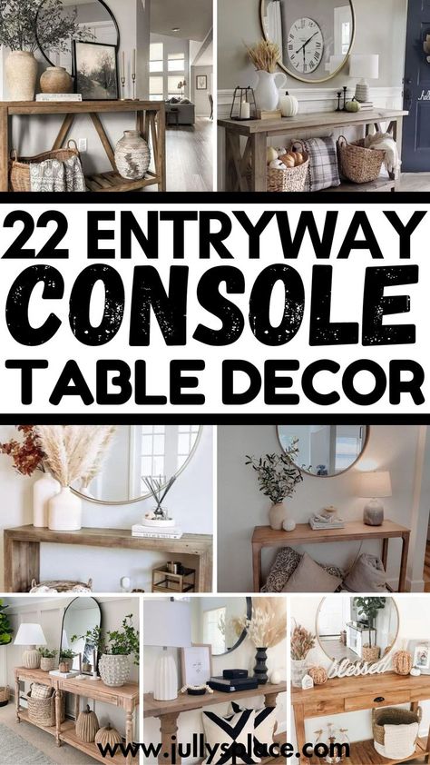 entryway table decor, entryway table ideas, entryway console table decor, console table decor ideas Ideas For Entryway Tables, Mirrors Over Console Tables, Decoration For Console Table, Home Entry Table Decor, Console Decor Ideas Entryway, Entry Way Mirror And Table, Entry Table With Gold Mirror, Entrance Console Wall Design, Console Table Decorating Hallway