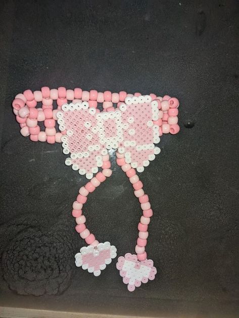 Kawaii Pearl Beads, My Melody Kandi Pattern, Cutecore Perler Bead, Sanrio Kandi Patterns, Kandi With Perler, Kandi Perler Ideas, Cutecore Kandi, Kandi Perler Pattern, Scene Perler Beads