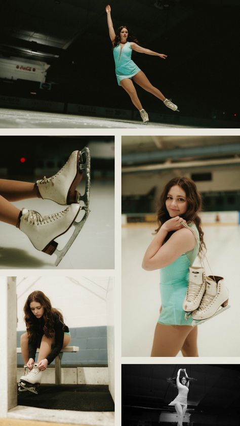 Your high school senior pictures don’t have to be boring and traditional! Book a photographer who can help execute your vision!!! Ice Skating Pose Reference, Ice Skating Senior Pictures, Ice Skating Aesthetic Pictures, Figure Skating Senior Pictures, Figure Skating Photoshoot, Figure Skater Poses, Skater Aesthetic Girl, Ice Skating Poses, Skate Aesthetic Outfits