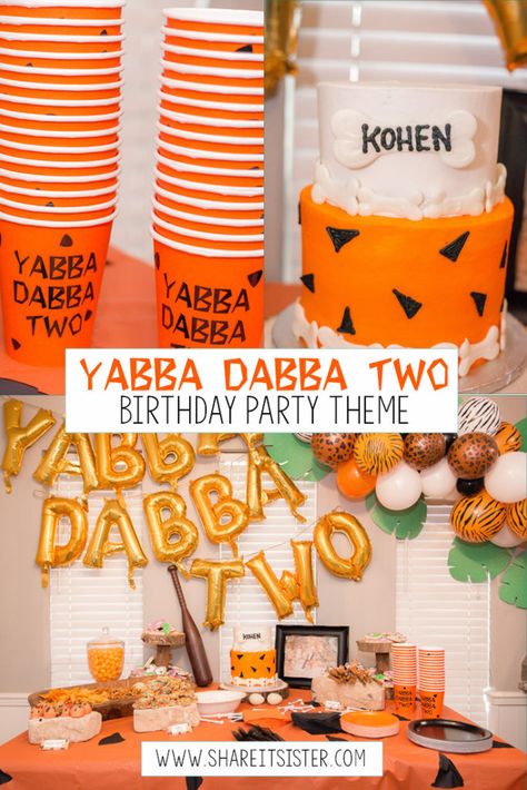 Flintstones Birthday Party Decoration, Flintstones Party Games, Flinstones Second Birthday Party, Flintstone Birthday Party Ideas, 2 Boy Birthday Party Ideas, Yabba Dabba Two Birthday Boy, Flintstones Party Ideas, Two Birthday Theme Boy, Boys 2nd Birthday Party Themes