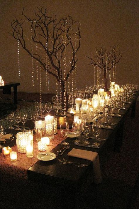 Hanging Crystals Wedding, Wedding Centerpieces Ideas, Tree Branch Centerpieces, Cheap Wedding Table Centerpieces, Garden Gala, Crystal Trees, Branch Centerpieces, Expensive Flowers, Centerpieces Ideas