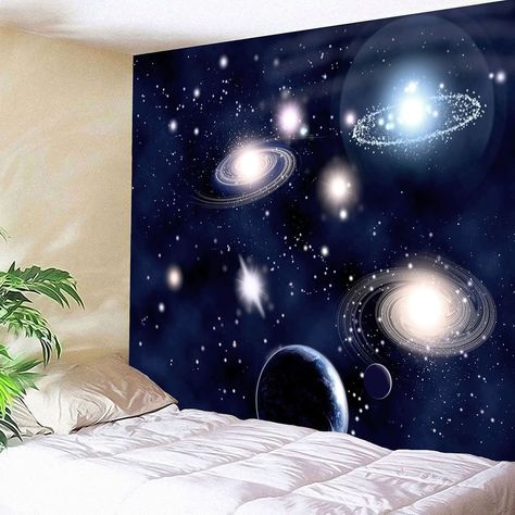 Spring Wall Decorations, Wall Decorations Ideas, Planet Pattern, Galaxy Room, Blanket On Wall, Space Themed Bedroom, Cheap Wall Tapestries, Galaxy Planets, Reno Ideas