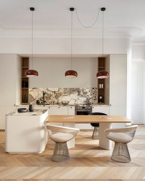 Fortuny — Fleur Delesalle Banquette Dining, Paris Interiors, Berlin Design, Kitchen Confidential, Long Dining Table, Vintage Dining Chairs, French Interior, Modern Kitchen Design, Kitchen Interior