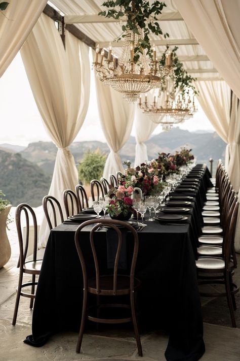 Malibu Rocky Oaks Wedding, Gold Place Setting, Gold Wedding Theme, Rose Centerpieces, Dark Wedding, Moody Wedding, Fall Wedding Colors, Gothic Wedding, Love More