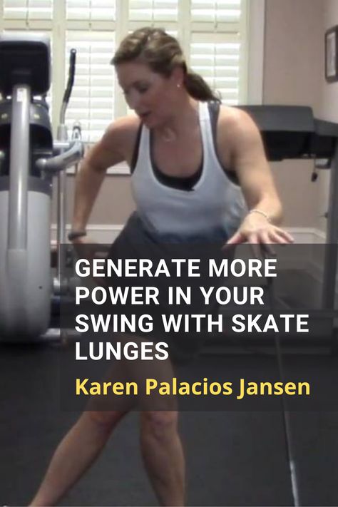 Karen Palacios-Jansen demonstrates her speed skater exercise to move your hips through the full range of motion and build strength in your hamstrings, quadriceps and core. #golf #golftip #golfswing #golflessons #womensgolf Skater Exercise, Skaters Exercise, Skater Lunges, Golf Fitness, Golf Stance, Speed Skates, Fitness For Women, Golf Drills, Exercises For Women