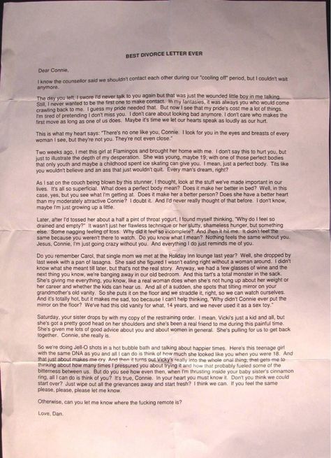 best divorce letter ever Divorce Letter, Breakup Stories, Its Okay Quotes, Lad Bible, Goodbye Letter, Resignation Letters, Divorce Attorney, Thank You Letter, Reference Letter